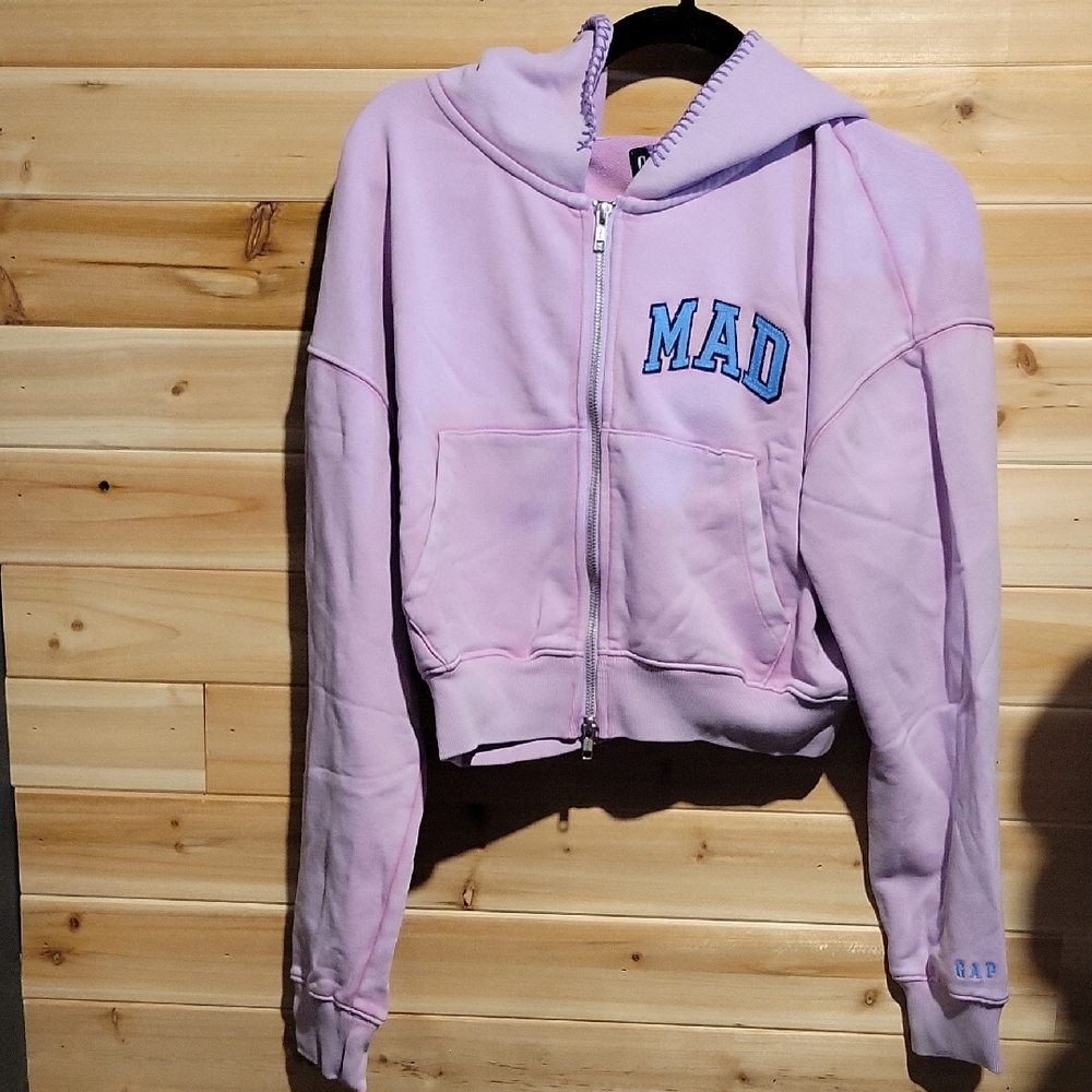 Madhappy x GAP Lilac/Lavender Purple Zip-Up Cropped Hoodie with MAD Logo NWT